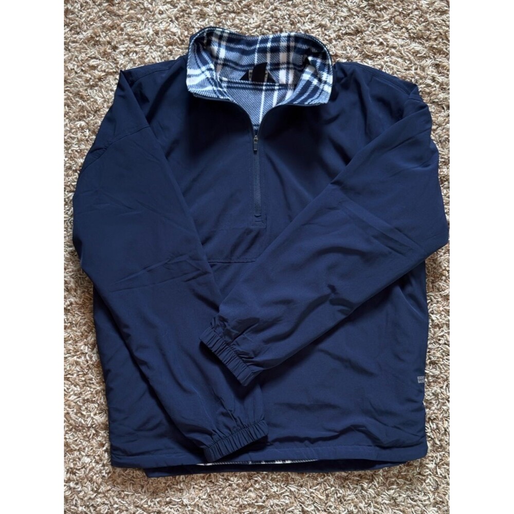 Eddie Bauer Navy Half-Zip Pullover Plaid Lining Soft Shell Hiking Womens Large
